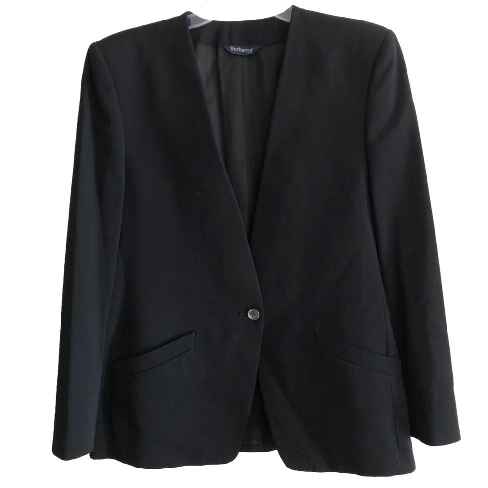 VTG Burberrys Black Wool Suit Womens Sz M Jacket Skirt Set 80s Classic Timeless - Picture 4 of 16